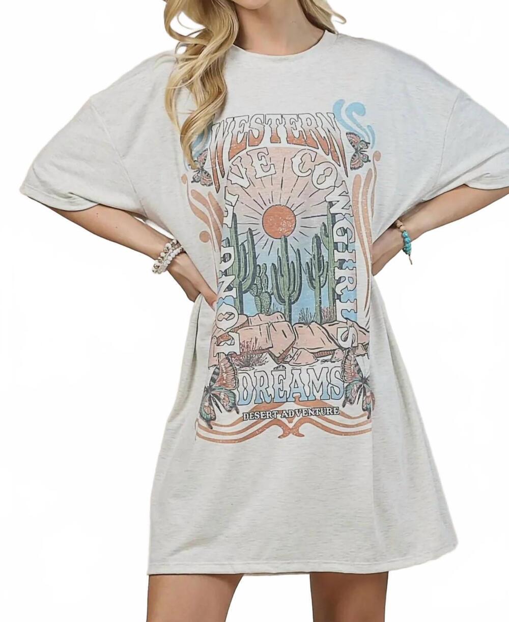 NEW AVERY APPAREL western dreams graphic t-shirt dress in oatmeal